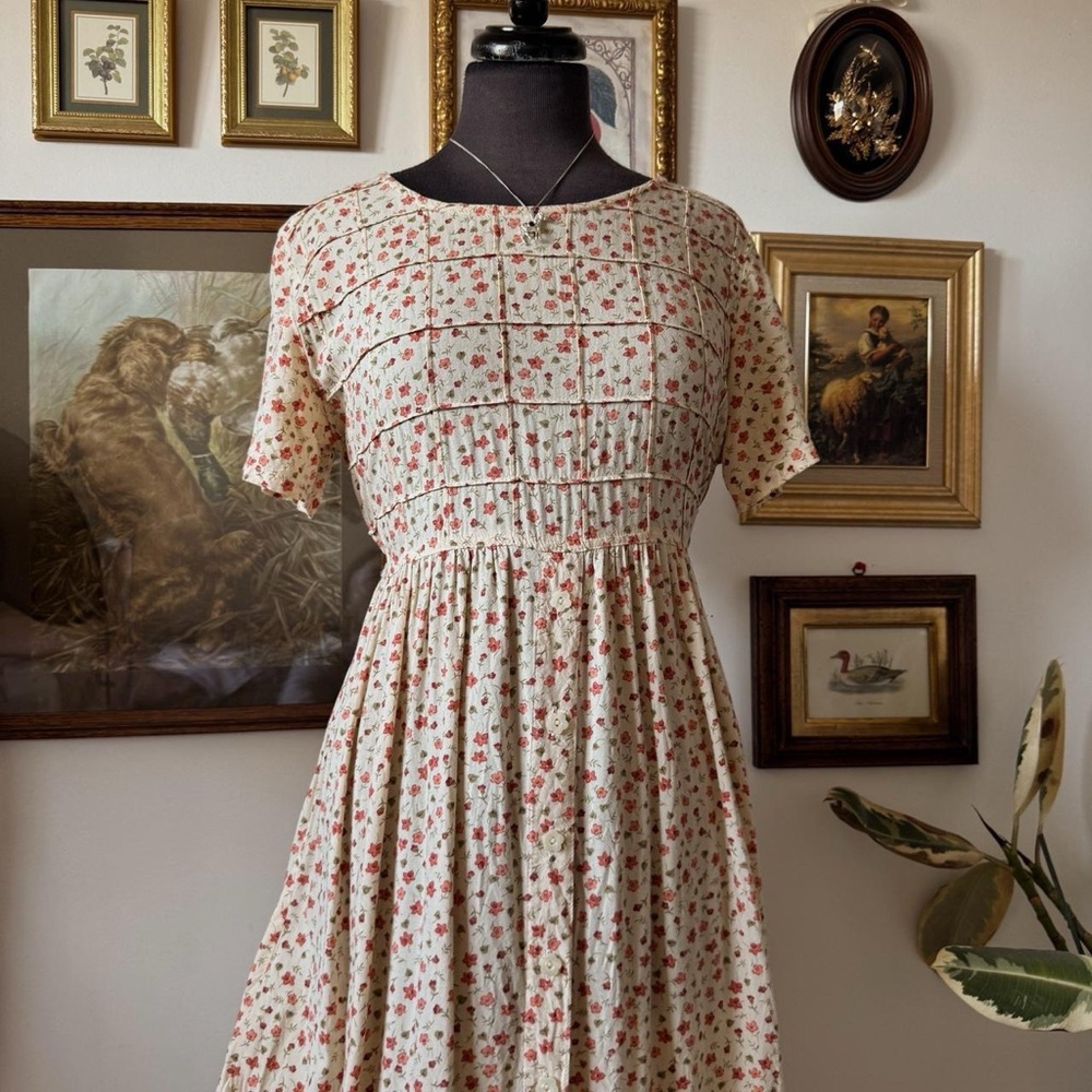 Floral Cotton Midi Dress - Cream Ditsy Floral